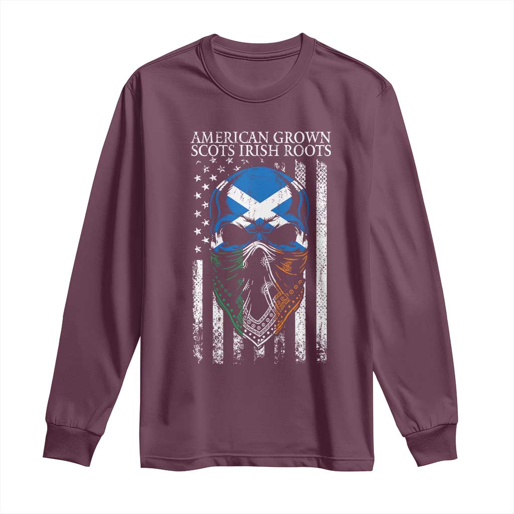 American Grown With Scots Irish Roots Long Sleeve Shirt American Ulster Scots Skull Flag