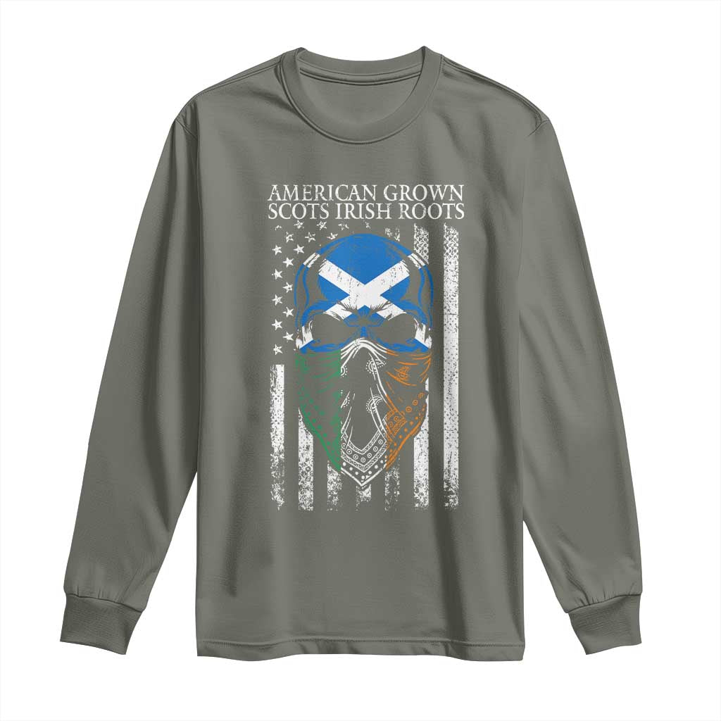 American Grown With Scots Irish Roots Long Sleeve Shirt American Ulster Scots Skull Flag