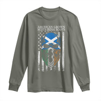 American Grown With Scots Irish Roots Long Sleeve Shirt American Ulster Scots Skull Flag