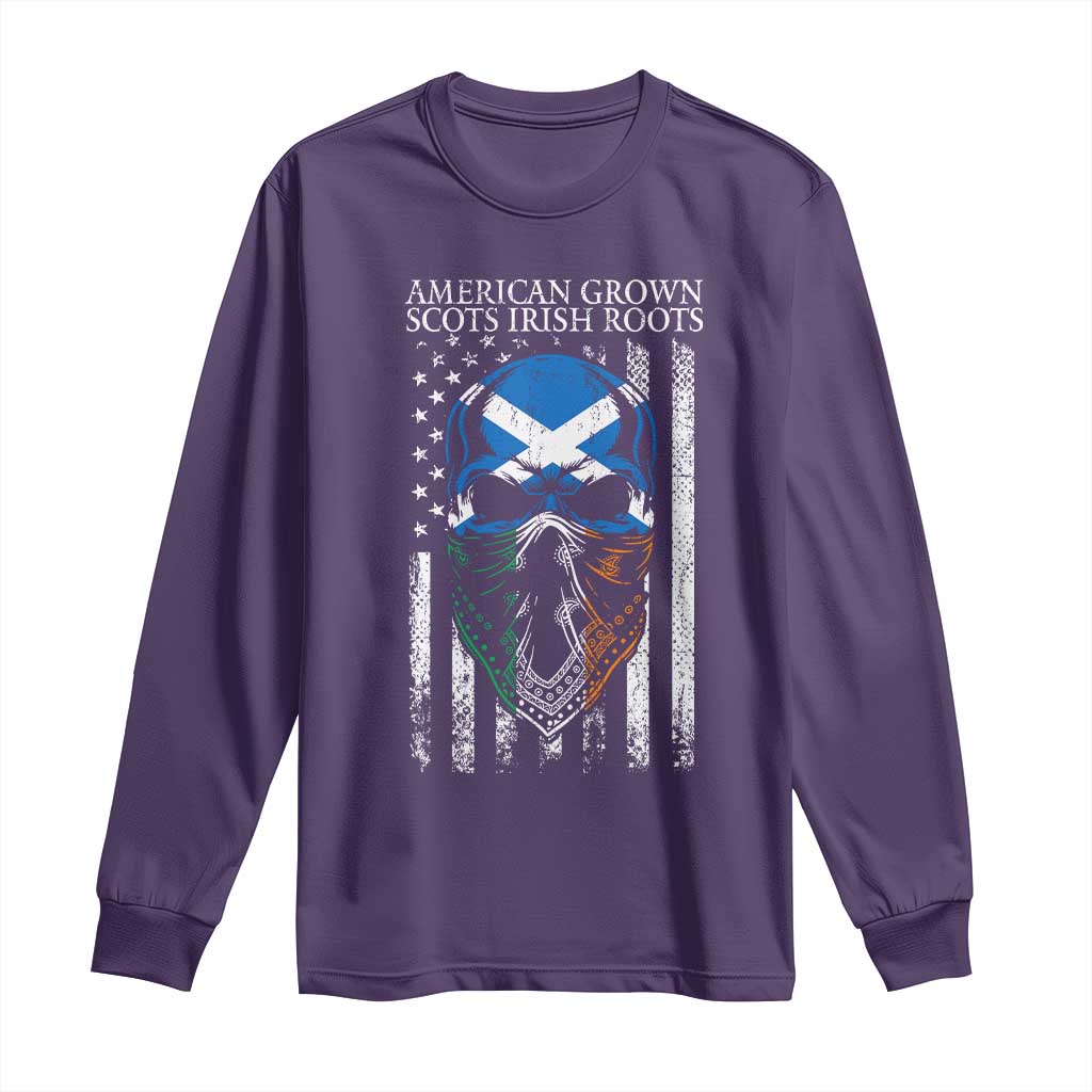 American Grown With Scots Irish Roots Long Sleeve Shirt American Ulster Scots Skull Flag