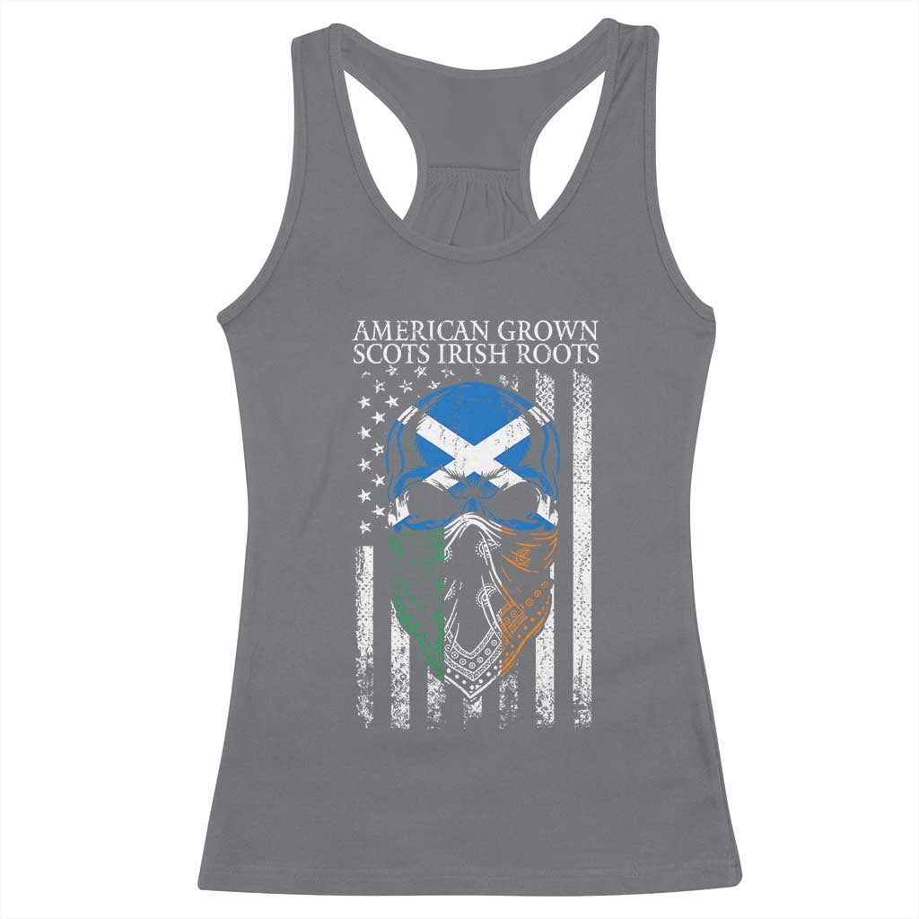 American Grown With Scots Irish Roots Racerback Tank Top American Ulster Scots Skull Flag