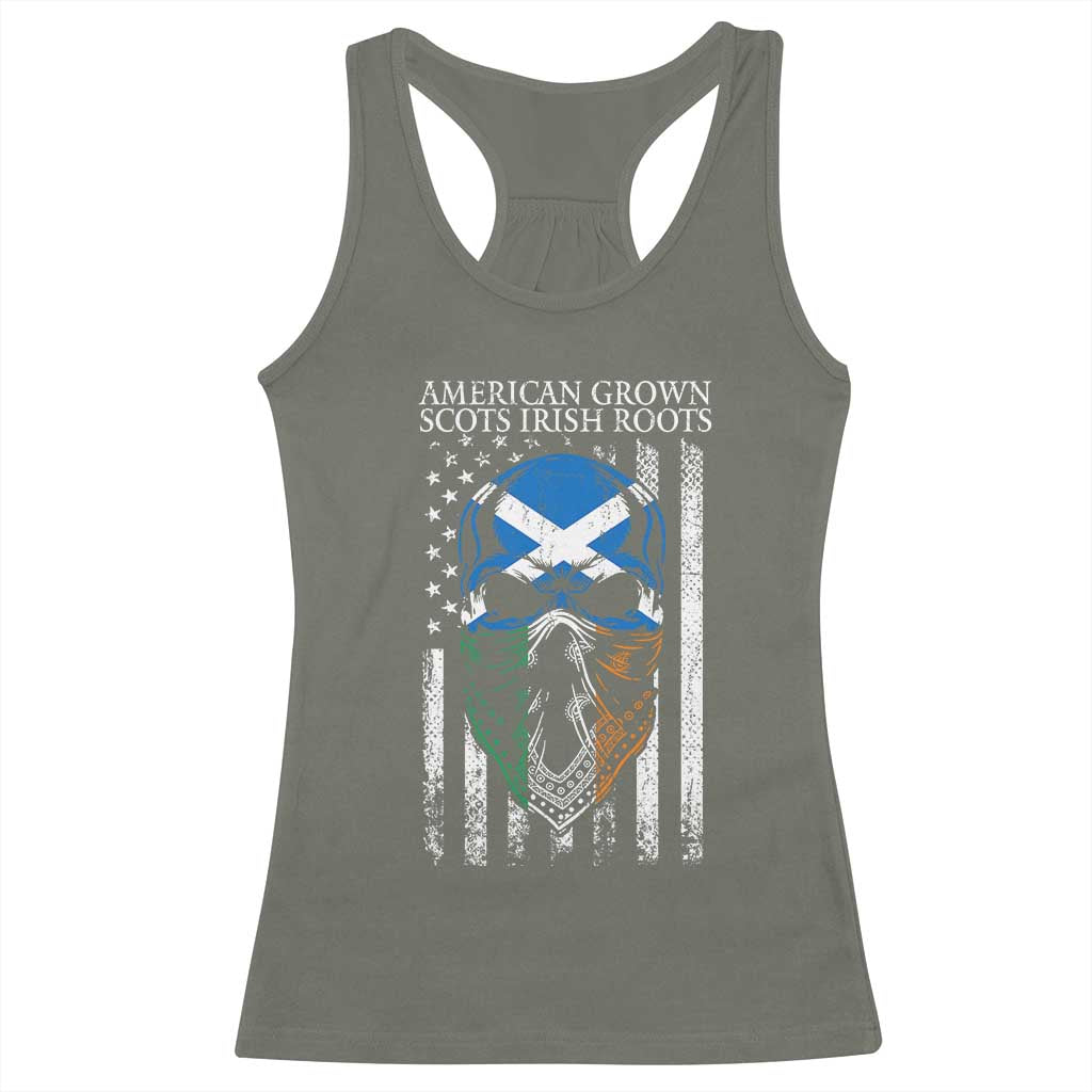 American Grown With Scots Irish Roots Racerback Tank Top American Ulster Scots Skull Flag