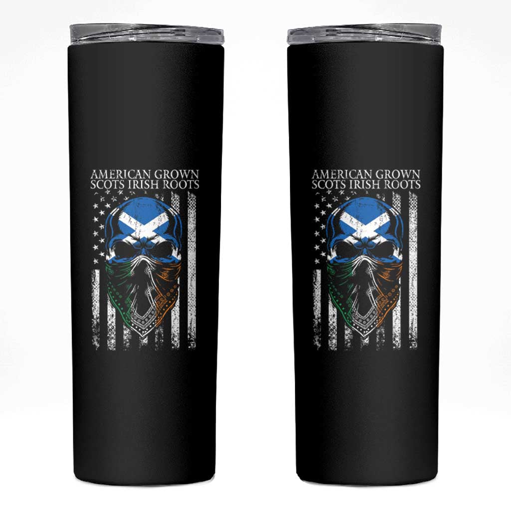 American Grown With Scots Irish Roots Skinny Tumbler American Ulster Scots Skull Flag