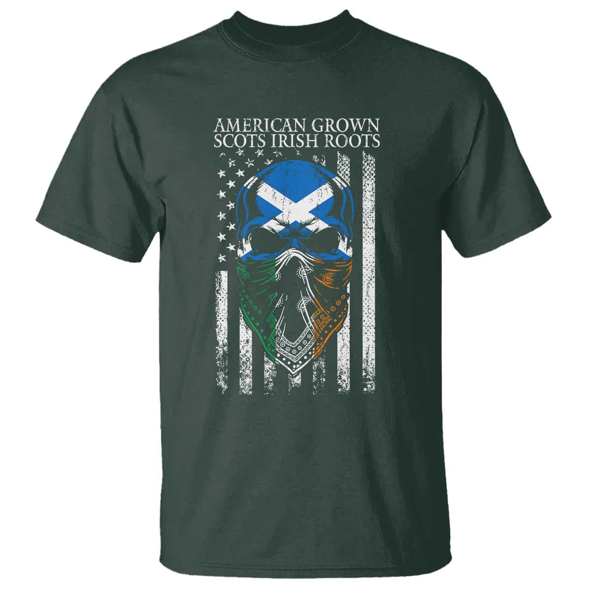 American Grown With Scots Irish Roots T Shirt American Ulster Scots Skull Flag