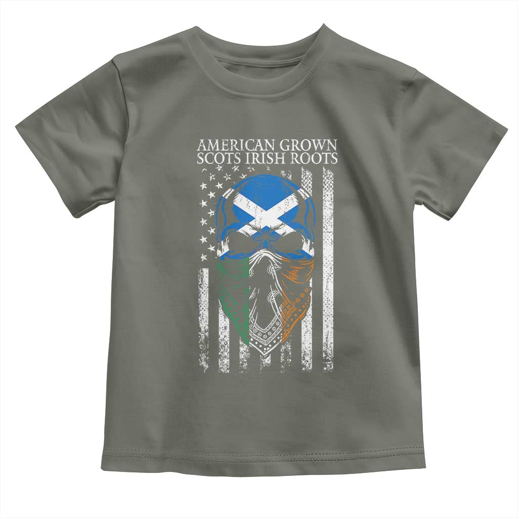 American Grown With Scots Irish Roots Toddler T Shirt American Ulster Scots Skull Flag