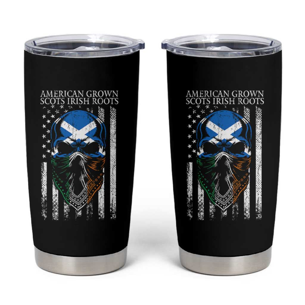 American Grown With Scots Irish Roots Tumbler Cup American Ulster Scots Skull Flag