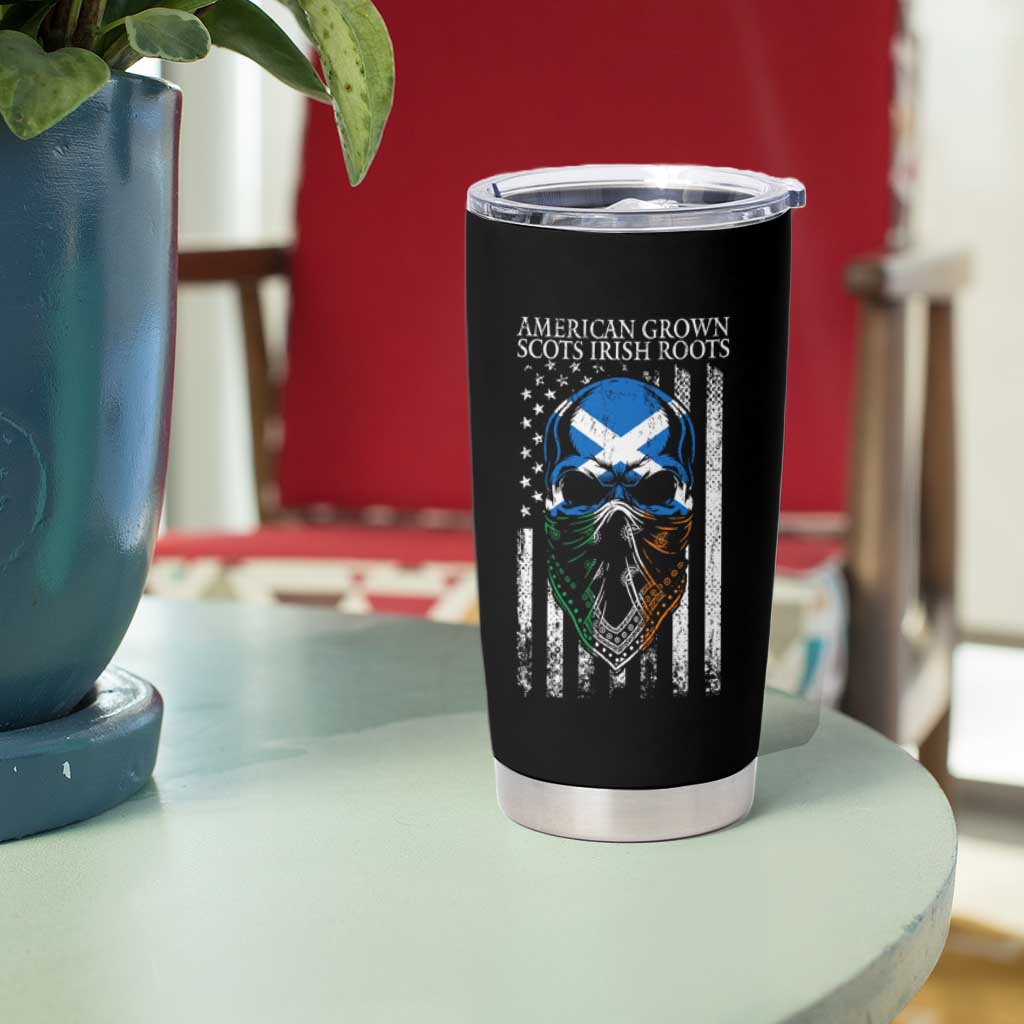 American Grown With Scots Irish Roots Tumbler Cup American Ulster Scots Skull Flag