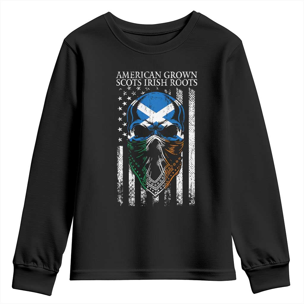 American Grown With Scots Irish Roots Youth Sweatshirt American Ulster Scots Skull Flag