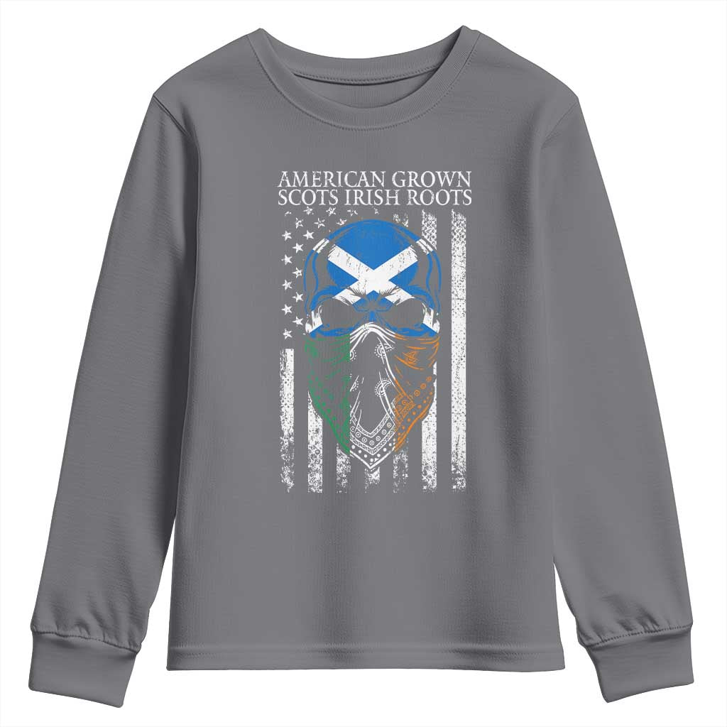 American Grown With Scots Irish Roots Youth Sweatshirt American Ulster Scots Skull Flag