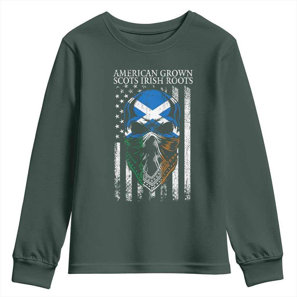 American Grown With Scots Irish Roots Youth Sweatshirt American Ulster Scots Skull Flag