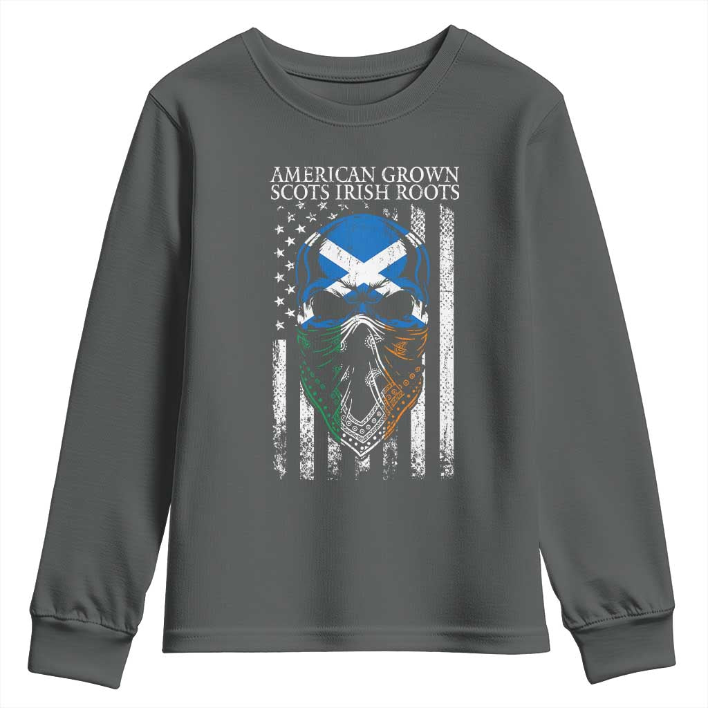 American Grown With Scots Irish Roots Youth Sweatshirt American Ulster Scots Skull Flag