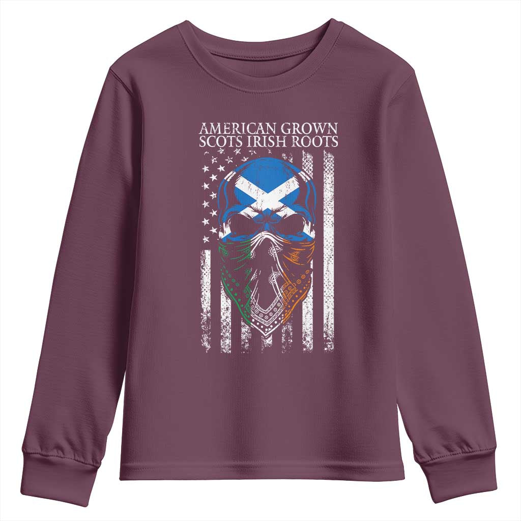 American Grown With Scots Irish Roots Youth Sweatshirt American Ulster Scots Skull Flag