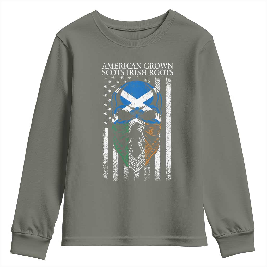 American Grown With Scots Irish Roots Youth Sweatshirt American Ulster Scots Skull Flag