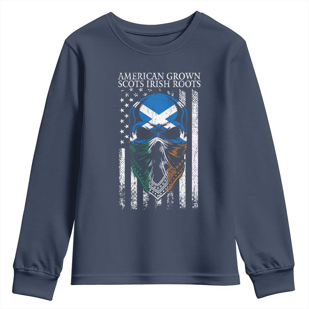 American Grown With Scots Irish Roots Youth Sweatshirt American Ulster Scots Skull Flag