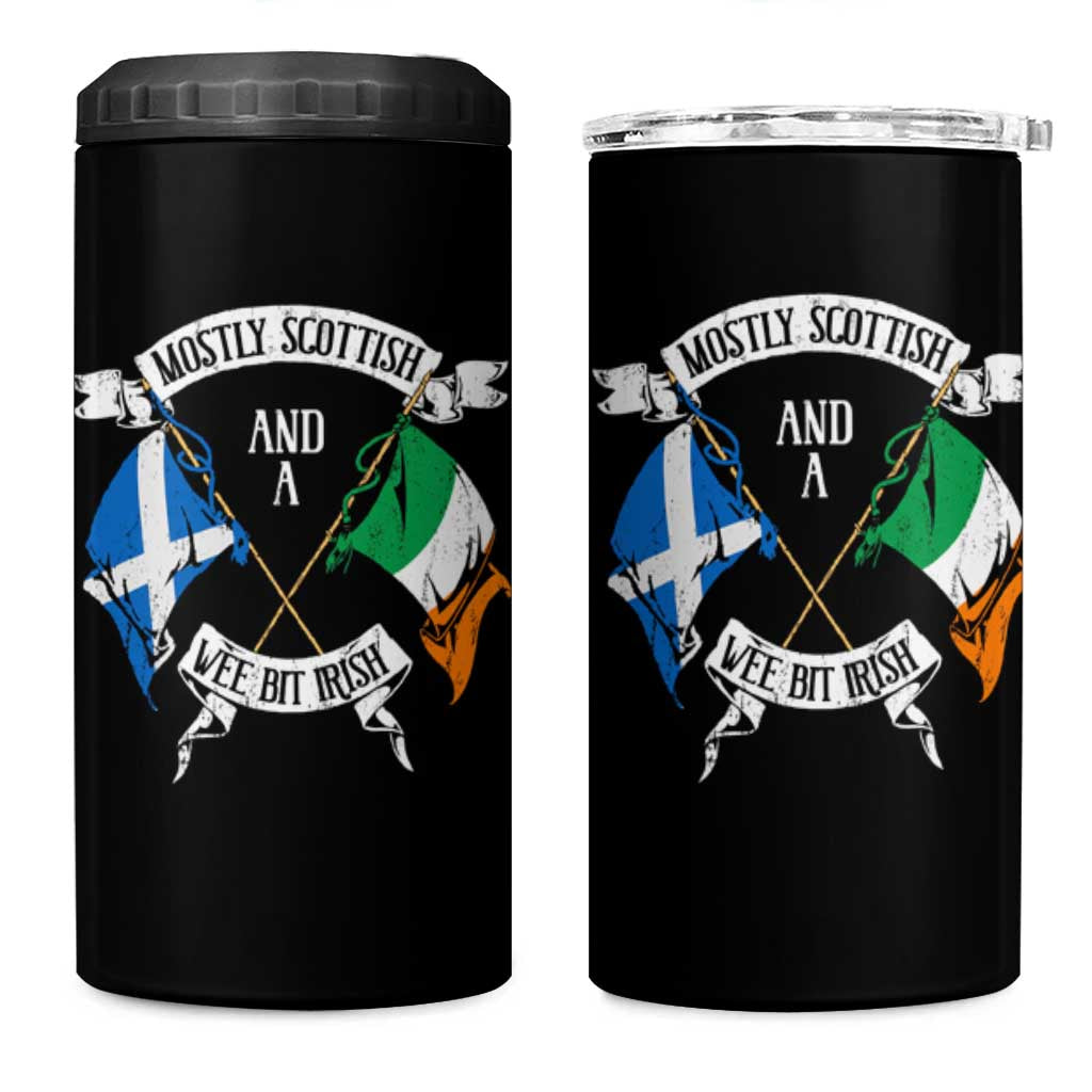 Funny Scots-Irish Pride 4 in 1 Can Cooler Tumbler Mostly Scottish Wee Bit Irish