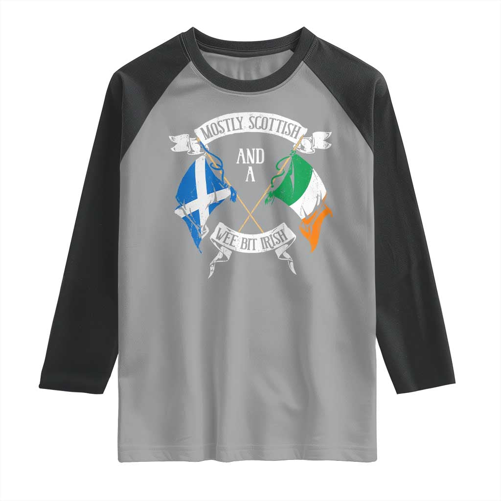 Funny Scots-Irish Pride Raglan Shirt Mostly Scottish Wee Bit Irish