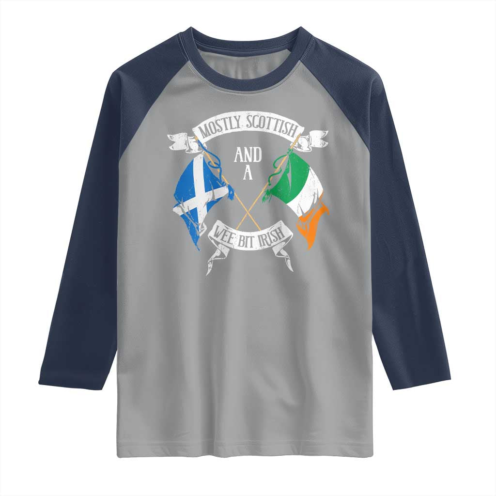 Funny Scots-Irish Pride Raglan Shirt Mostly Scottish Wee Bit Irish