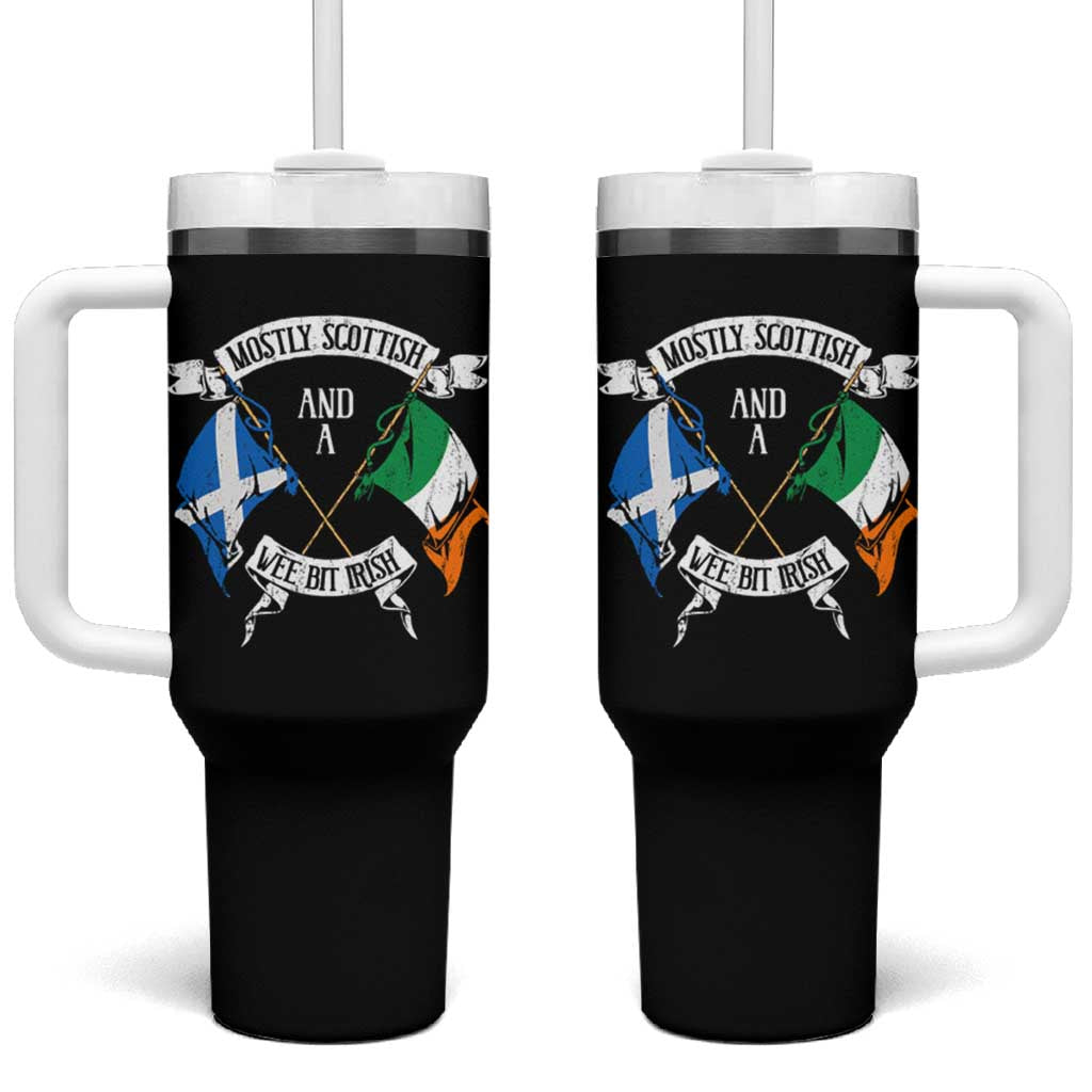 Funny Scots-Irish Pride Tumbler With Handle Mostly Scottish Wee Bit Irish