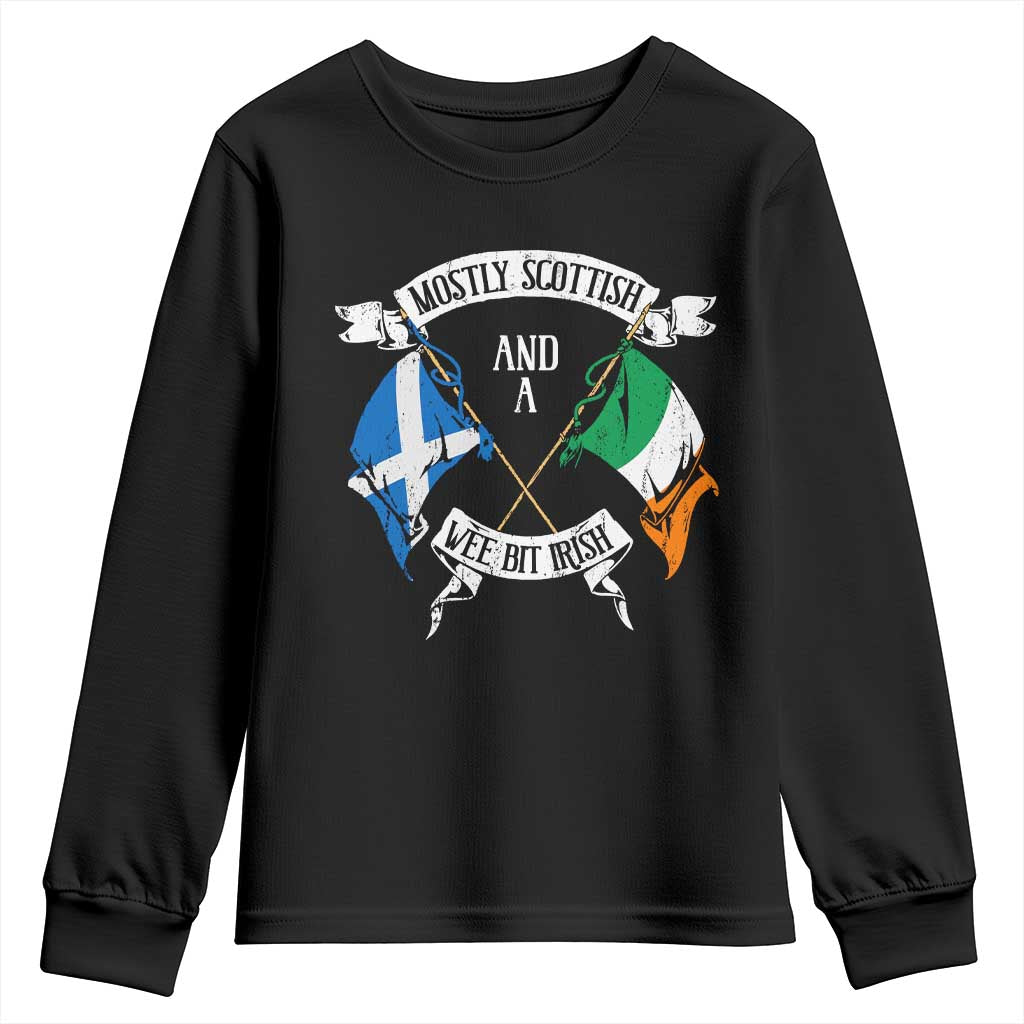 Funny Scots-Irish Pride Youth Sweatshirt Mostly Scottish Wee Bit Irish