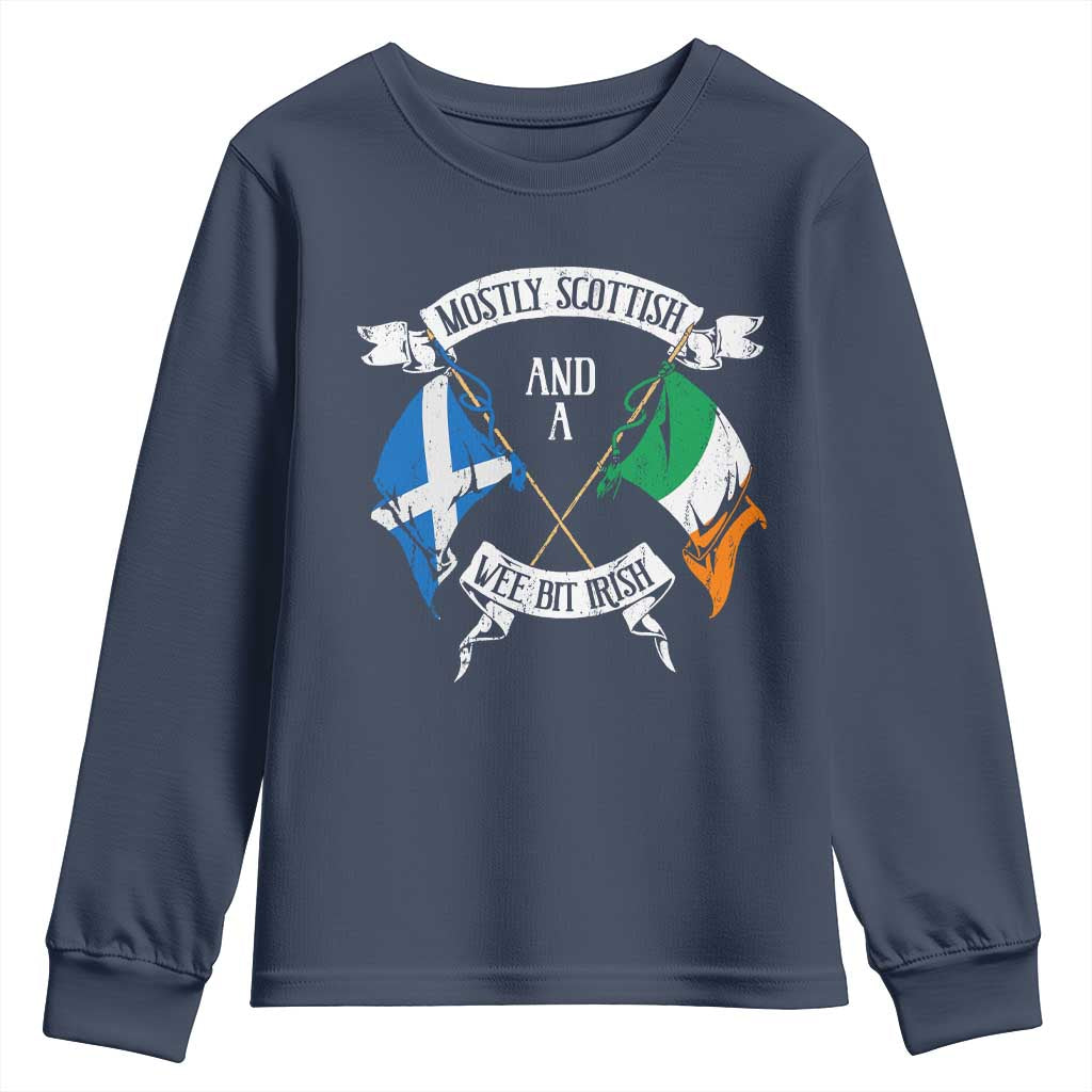 Funny Scots-Irish Pride Youth Sweatshirt Mostly Scottish Wee Bit Irish
