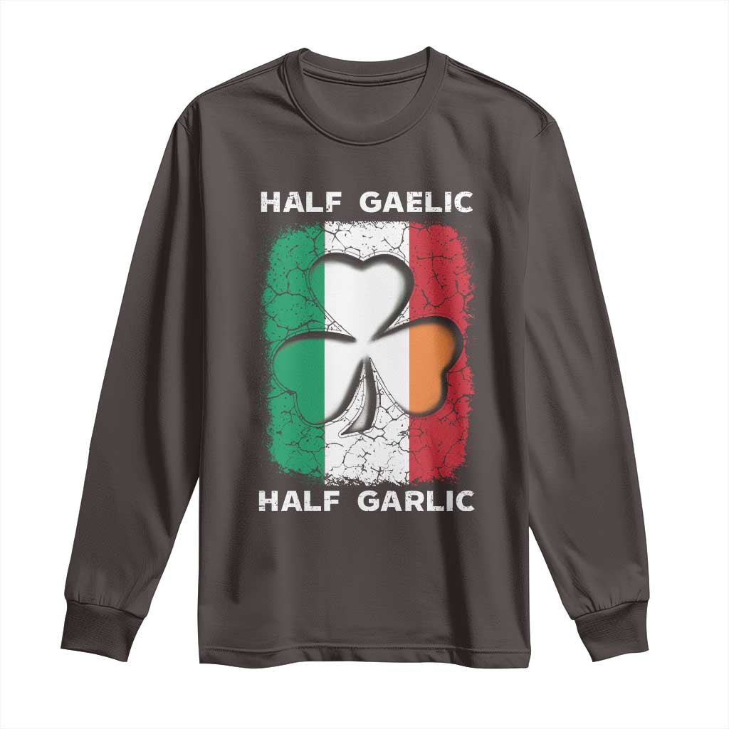 Irish Italian Pride Long Sleeve Shirt Half Gaelic Half Garlic Shamrock Ireland Italy Flag