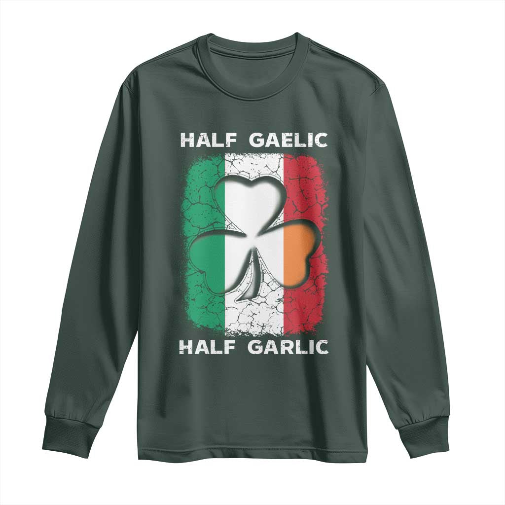 Irish Italian Pride Long Sleeve Shirt Half Gaelic Half Garlic Shamrock Ireland Italy Flag