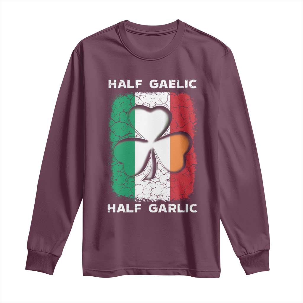 Irish Italian Pride Long Sleeve Shirt Half Gaelic Half Garlic Shamrock Ireland Italy Flag