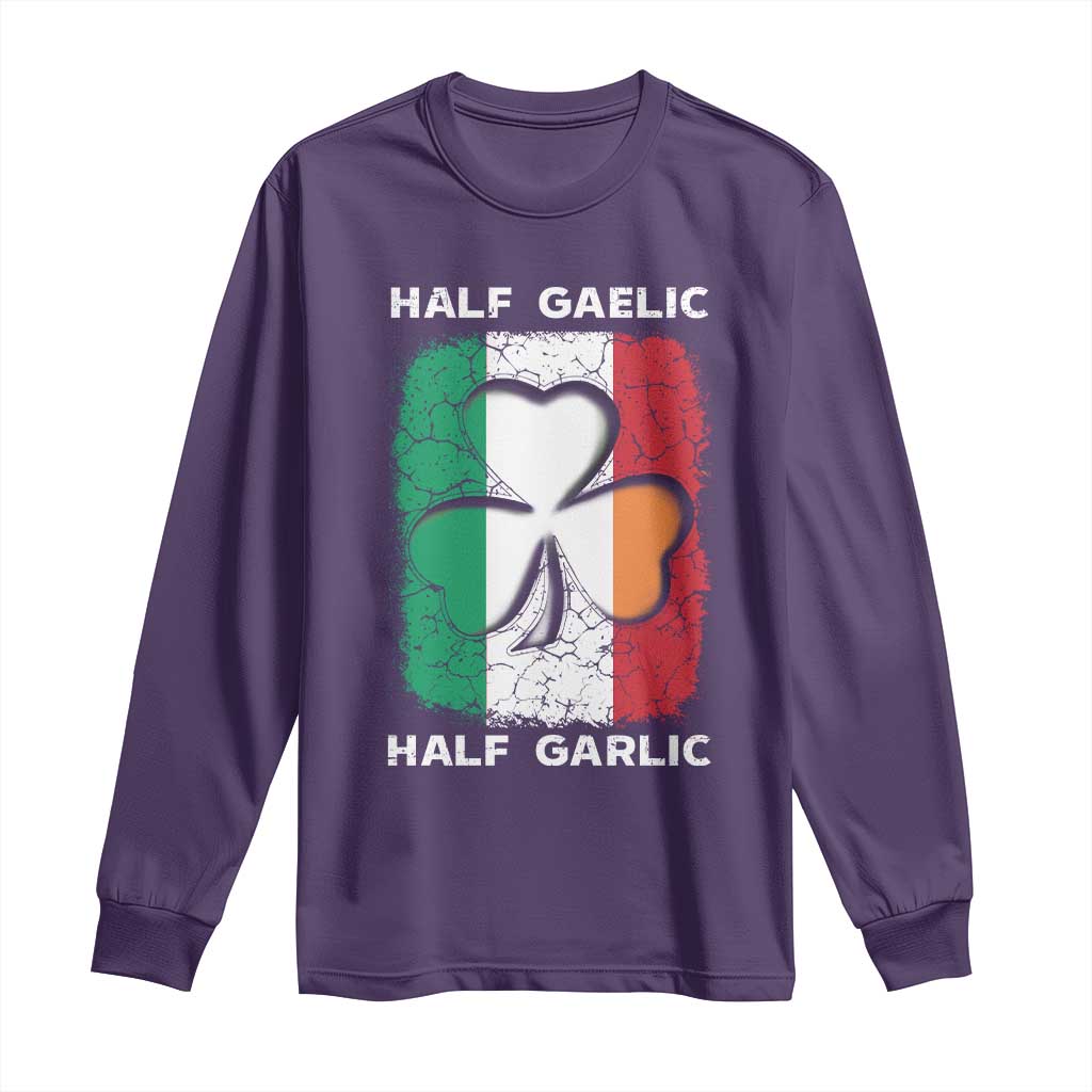Irish Italian Pride Long Sleeve Shirt Half Gaelic Half Garlic Shamrock Ireland Italy Flag