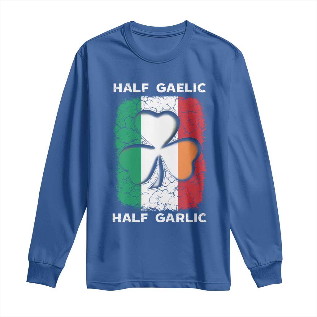 Irish Italian Pride Long Sleeve Shirt Half Gaelic Half Garlic Shamrock Ireland Italy Flag