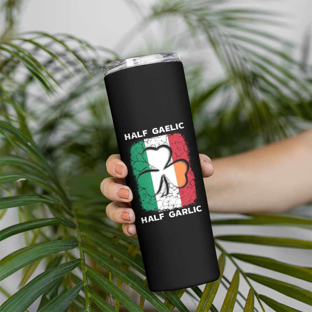 Irish Italian Pride Skinny Tumbler Half Gaelic Half Garlic Shamrock Ireland Italy Flag