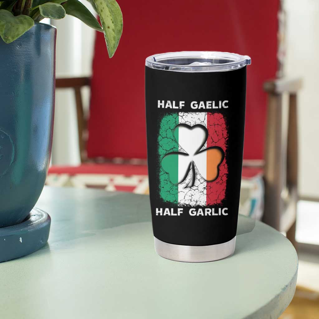 Irish Italian Pride Tumbler Cup Half Gaelic Half Garlic Shamrock Ireland Italy Flag