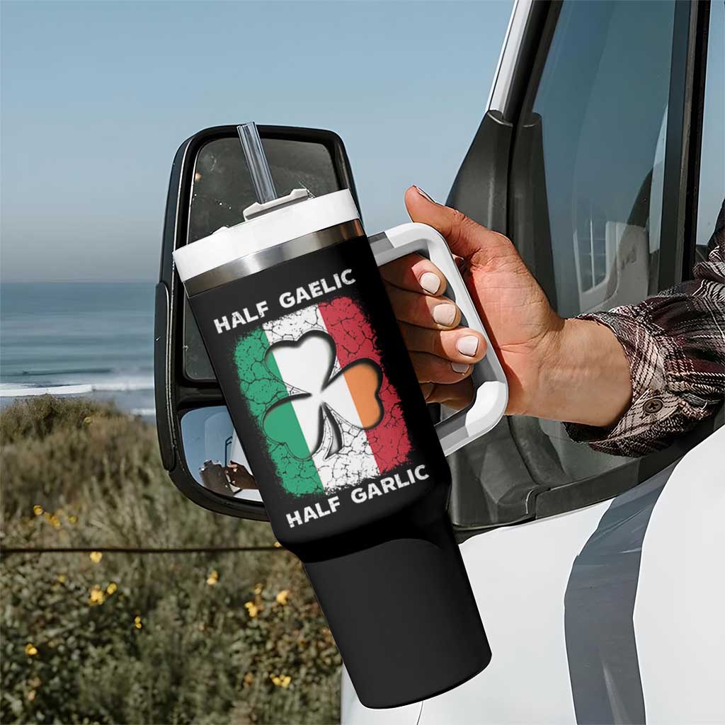 Irish Italian Pride Tumbler With Handle Half Gaelic Half Garlic Shamrock Ireland Italy Flag