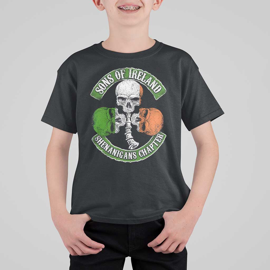 Irish Pride T Shirt For Kid Sons Of Ireland Shenanigans Chapter Skull Shamrock