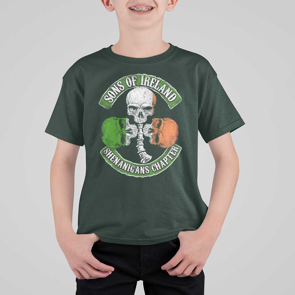 Irish Pride T Shirt For Kid Sons Of Ireland Shenanigans Chapter Skull Shamrock