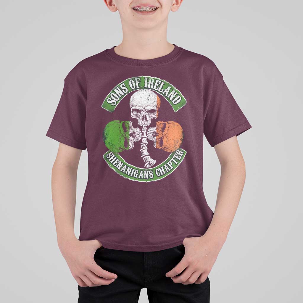 Irish Pride T Shirt For Kid Sons Of Ireland Shenanigans Chapter Skull Shamrock