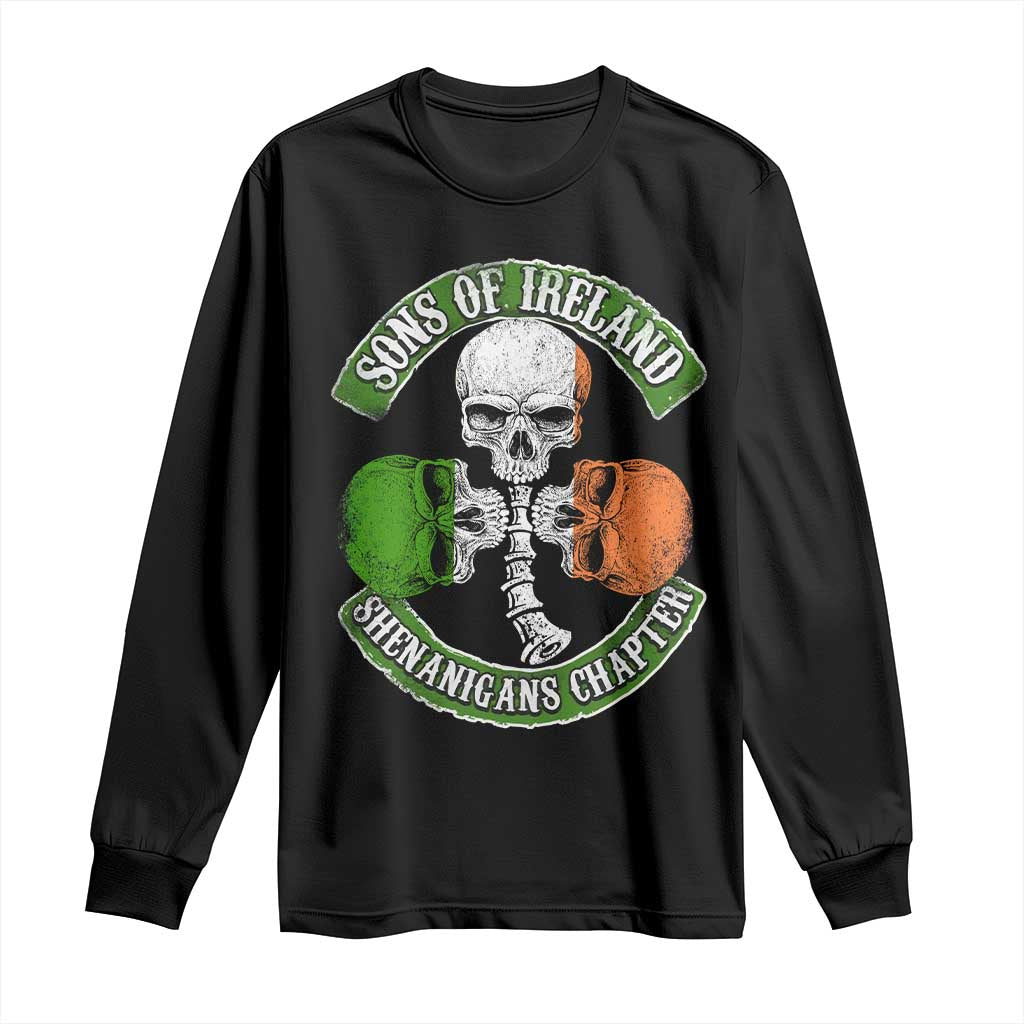 Irish Pride Long Sleeve Shirt Sons Of Ireland Shenanigans Chapter Skull Shamrock