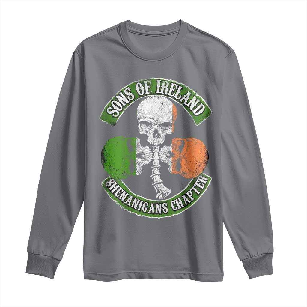 Irish Pride Long Sleeve Shirt Sons Of Ireland Shenanigans Chapter Skull Shamrock