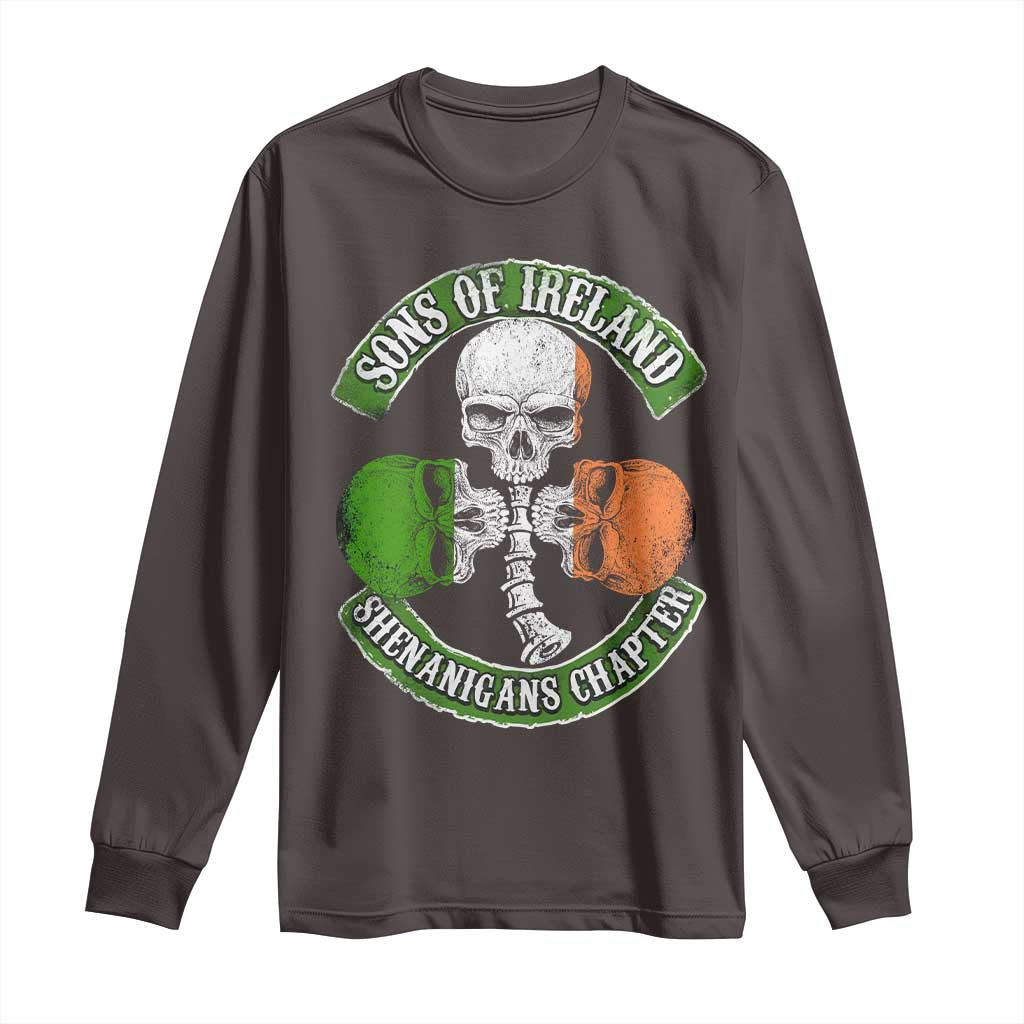 Irish Pride Long Sleeve Shirt Sons Of Ireland Shenanigans Chapter Skull Shamrock