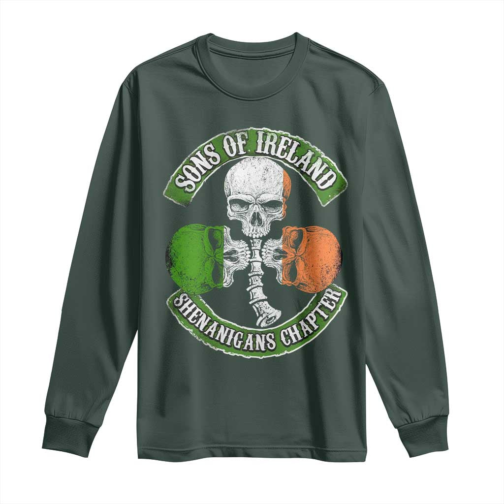 Irish Pride Long Sleeve Shirt Sons Of Ireland Shenanigans Chapter Skull Shamrock
