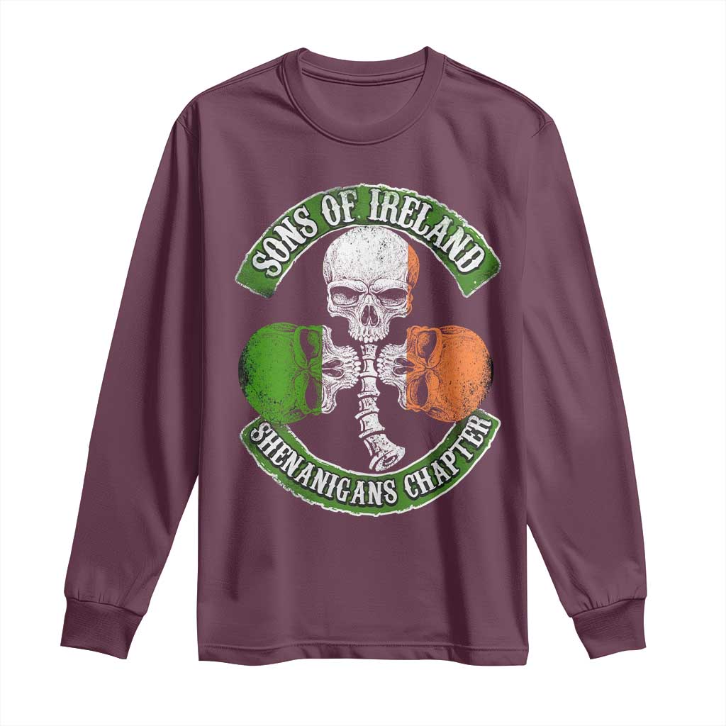 Irish Pride Long Sleeve Shirt Sons Of Ireland Shenanigans Chapter Skull Shamrock