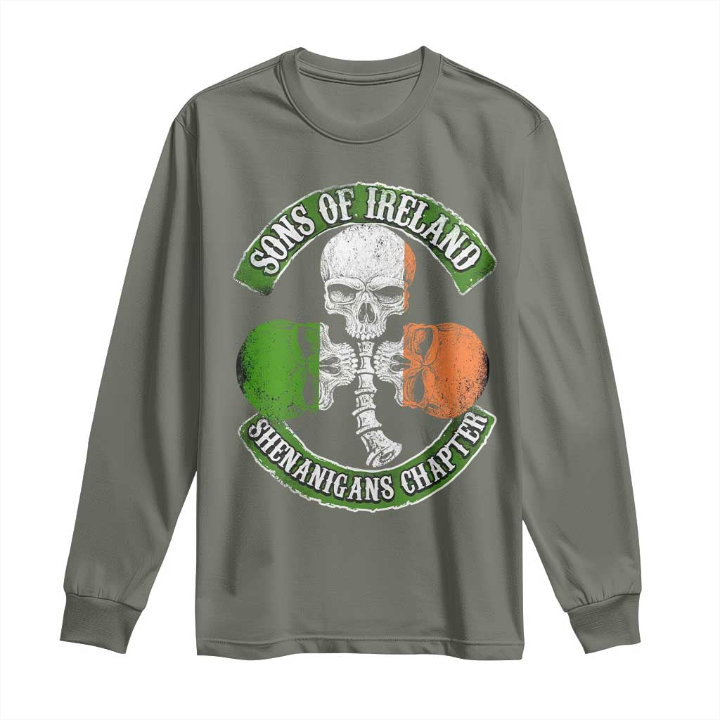 Irish Pride Long Sleeve Shirt Sons Of Ireland Shenanigans Chapter Skull Shamrock