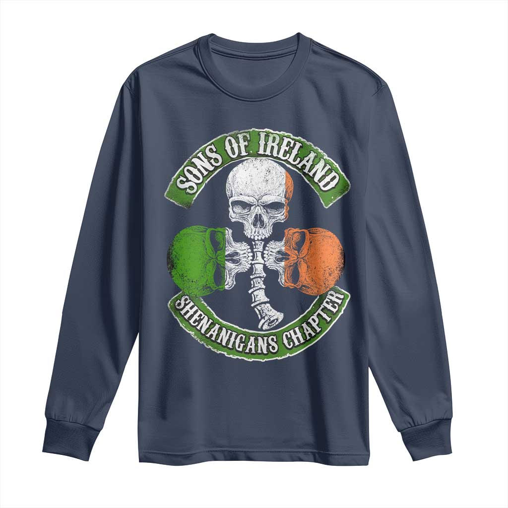 Irish Pride Long Sleeve Shirt Sons Of Ireland Shenanigans Chapter Skull Shamrock