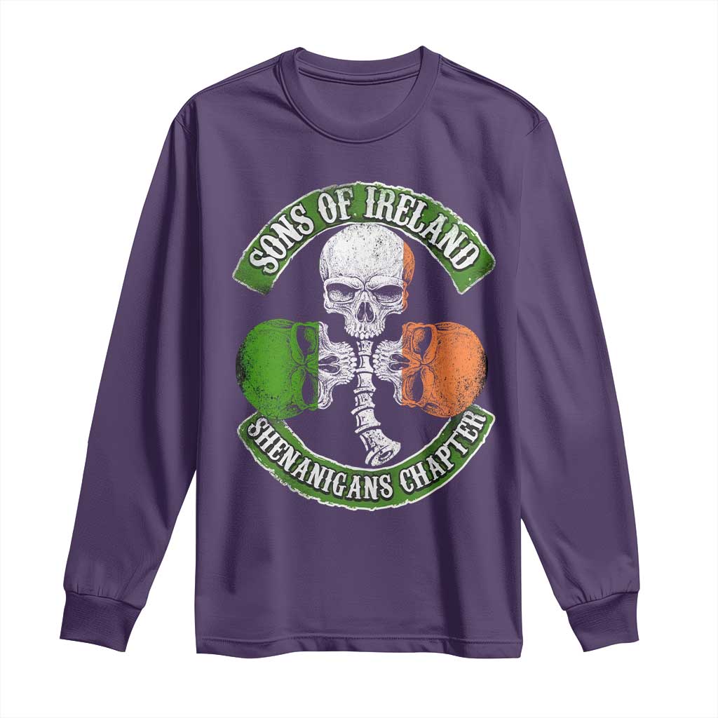 Irish Pride Long Sleeve Shirt Sons Of Ireland Shenanigans Chapter Skull Shamrock