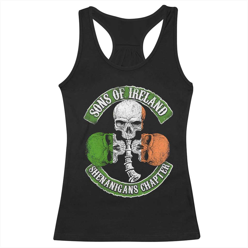 Irish Pride Racerback Tank Top Sons Of Ireland Shenanigans Chapter Skull Shamrock