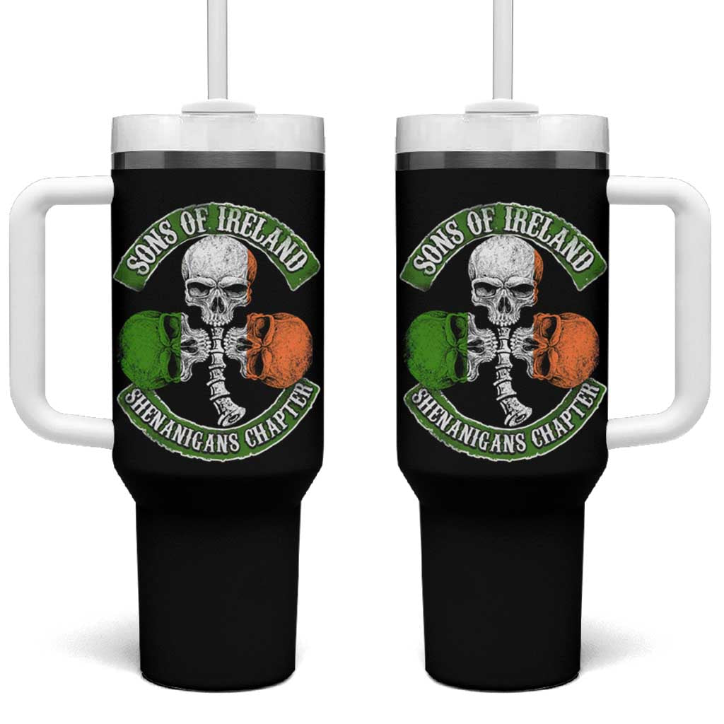 Irish Pride Tumbler With Handle Sons Of Ireland Shenanigans Chapter Skull Shamrock