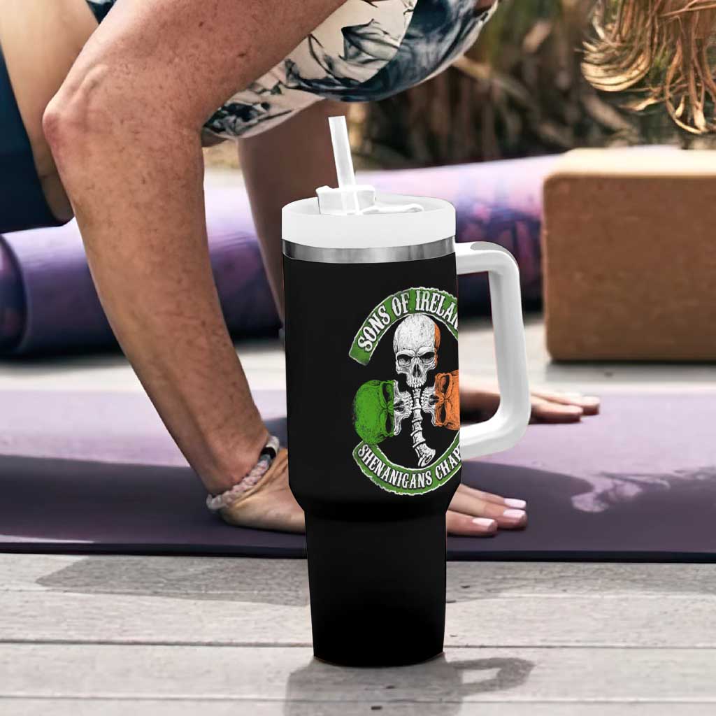 Irish Pride Tumbler With Handle Sons Of Ireland Shenanigans Chapter Skull Shamrock