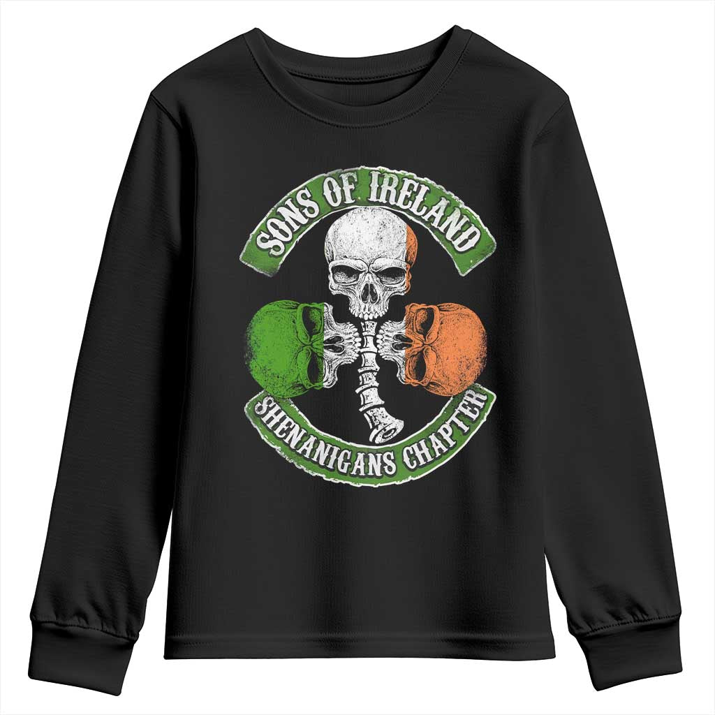 Irish Pride Youth Sweatshirt Sons Of Ireland Shenanigans Chapter Skull Shamrock