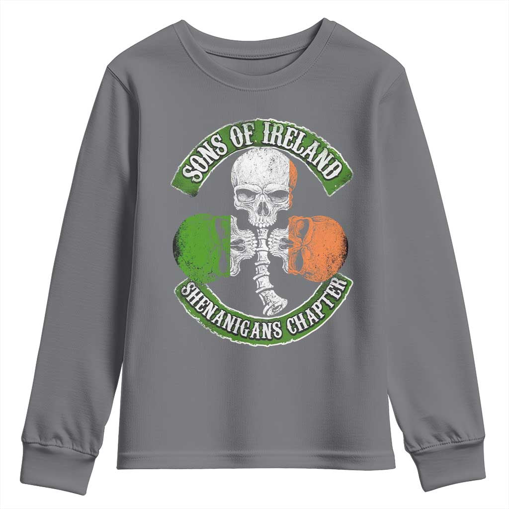Irish Pride Youth Sweatshirt Sons Of Ireland Shenanigans Chapter Skull Shamrock