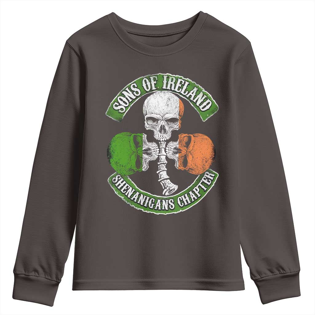 Irish Pride Youth Sweatshirt Sons Of Ireland Shenanigans Chapter Skull Shamrock