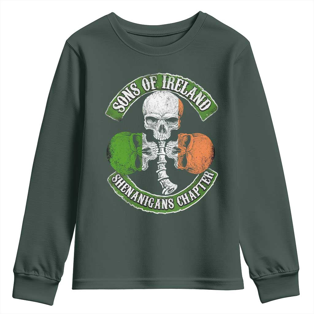 Irish Pride Youth Sweatshirt Sons Of Ireland Shenanigans Chapter Skull Shamrock